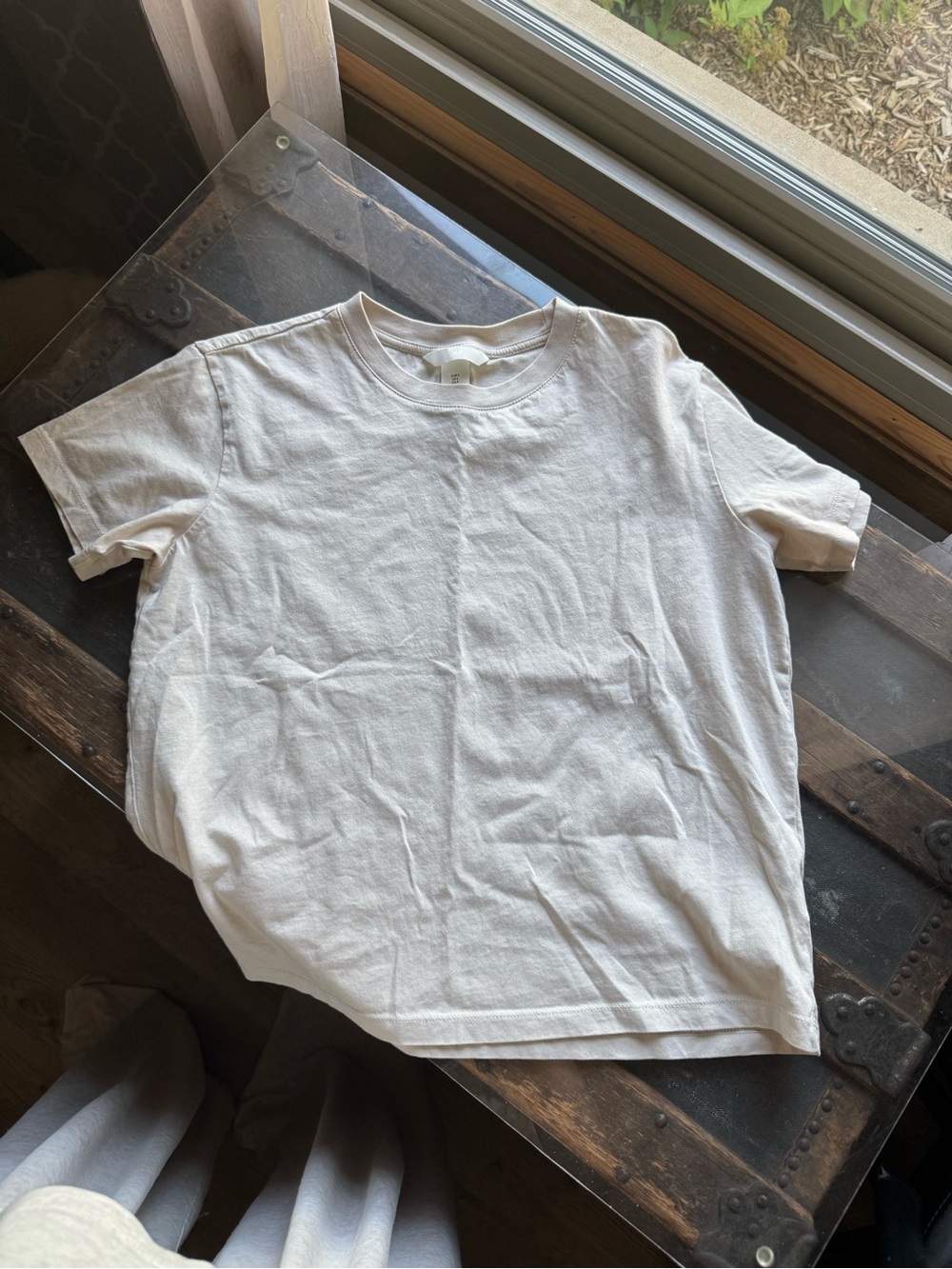 H&M Classic Plain Crewneck T-Shirt in Off-White